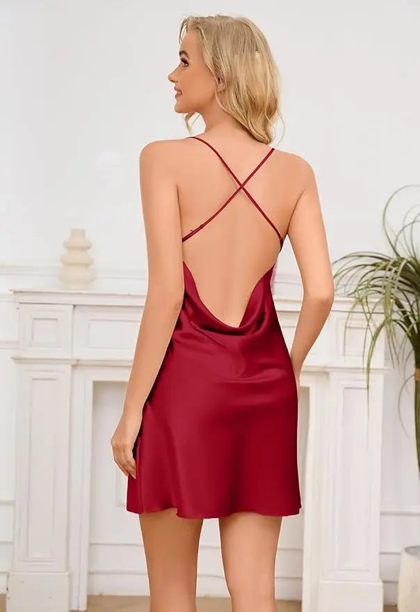 Neck Stain Cami Nightdress Comfort Backless Spaghetti Strap Pajama Dress Women's Lingerie Sleepwear