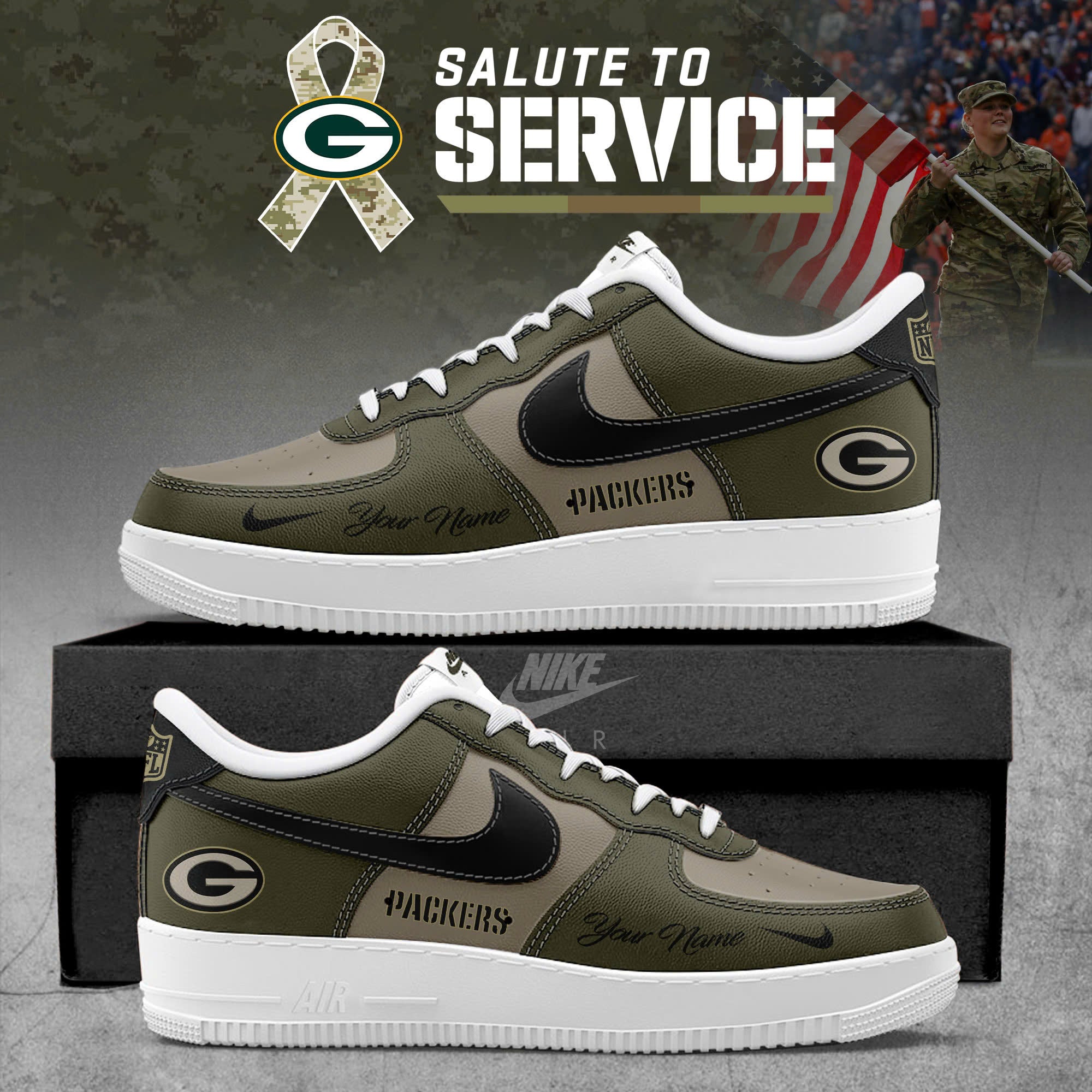Green Bay Packers 2025 Salute to Service Special Edition Custom AF1 Sneaker